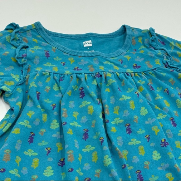 Tea Collection Girls Long Sleeve Mighty Mini Dress 5 Teal Long Sleeve Cotton EUC - Picture 2 of 10